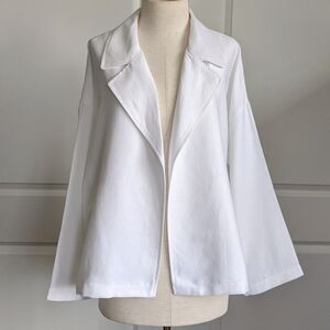 Eileen Fisher Jacket Open Front Double Breasted Notch Collar Linen White M NWT